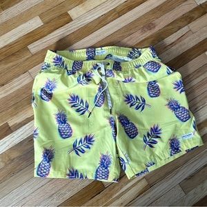 Mens small yellow pineapple swim unlined drawstring waist